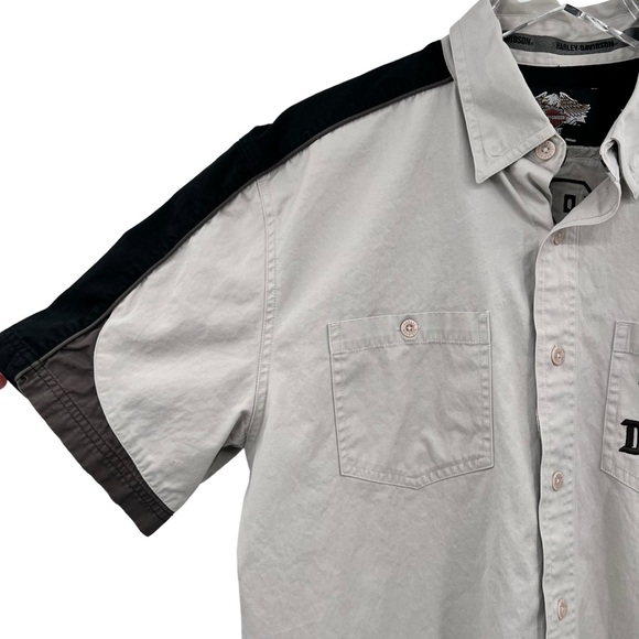 Harley-Davidson Putty Black Button-down Collar Embroidered Short Sleeve Shirt M - Picture 3 of 15